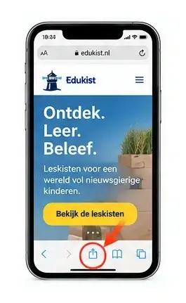 Tik op het deel-icoon in Safari