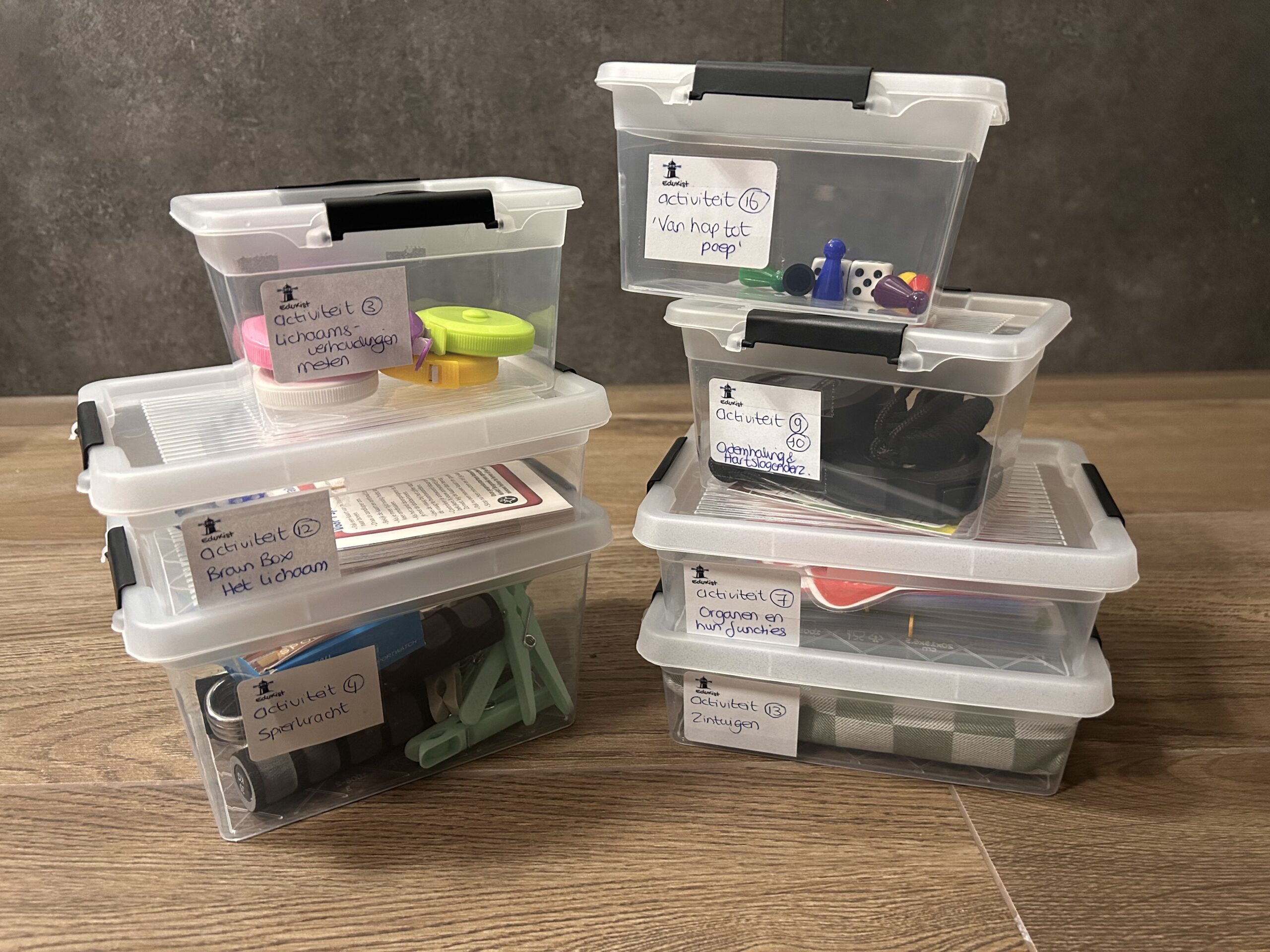 Materialen voor verschillende activiteiten in de leskist Mijn lichaam